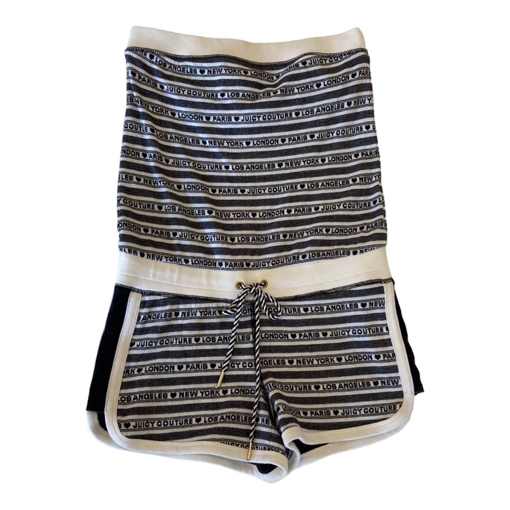VTG Y2K Juicy Couture Booty Short Blue White Striped Sleeveless Romper Size S